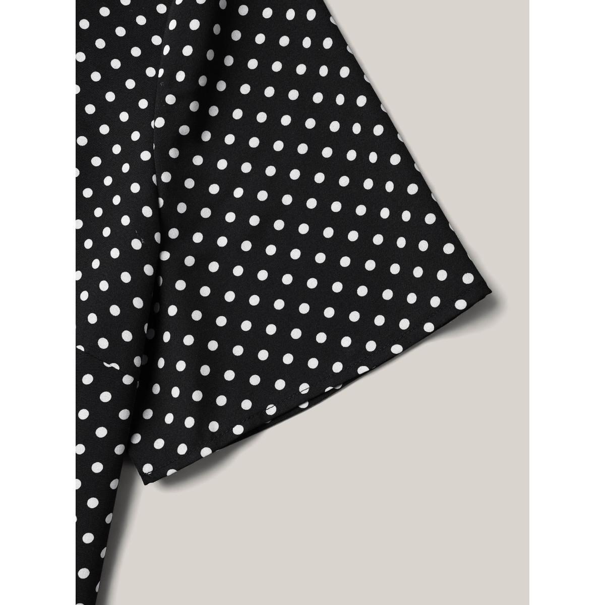 Plus Size Black Polka Dot Panelled A-Line Shirt Women Elegant Short sleeve Round Neck Everyday Blouses BloomChic 26/4X Product Image