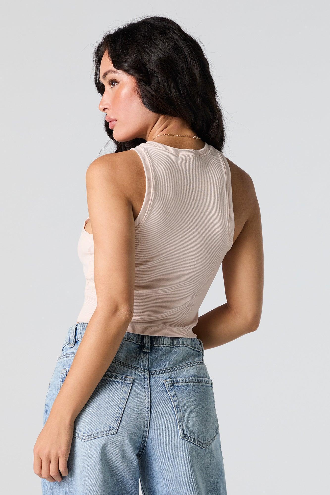 Ribbed High Neck Cropped Tank Female Product Image