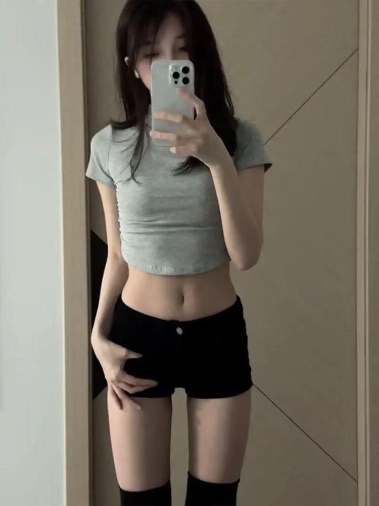 Low Rise Plain Denim Hot Pants Product Image
