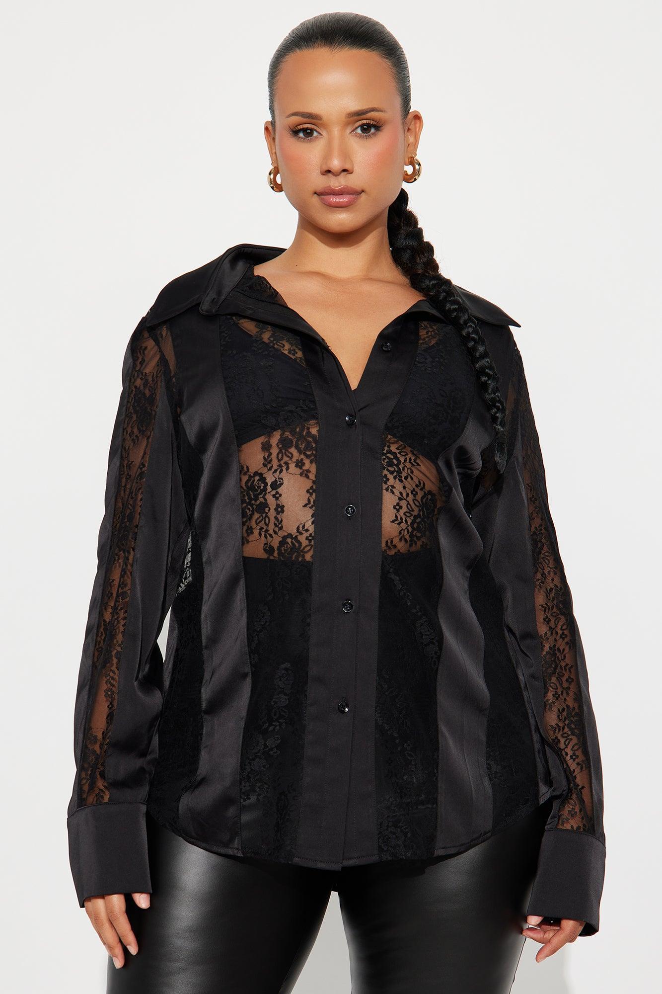 Lace Whispers Satin Shirt - Black Product Image