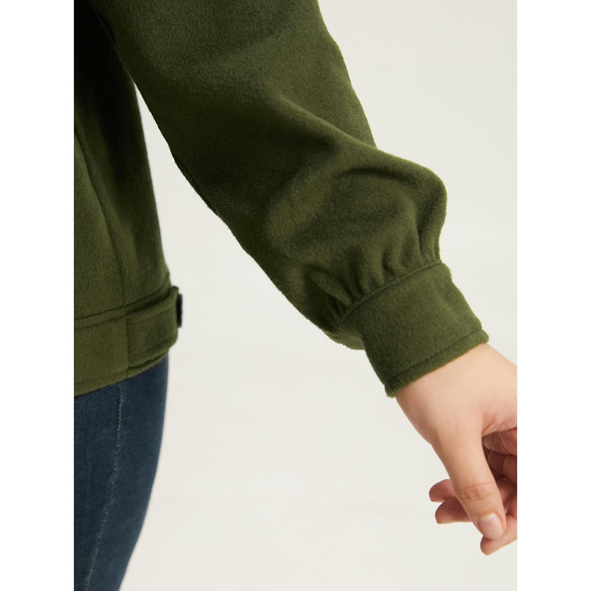 Plus Size Plain Pocket Button Up Shacket Women ArmyGreen Plain Pocket Everyday Jackets BloomChic 14-16/1X Product Image