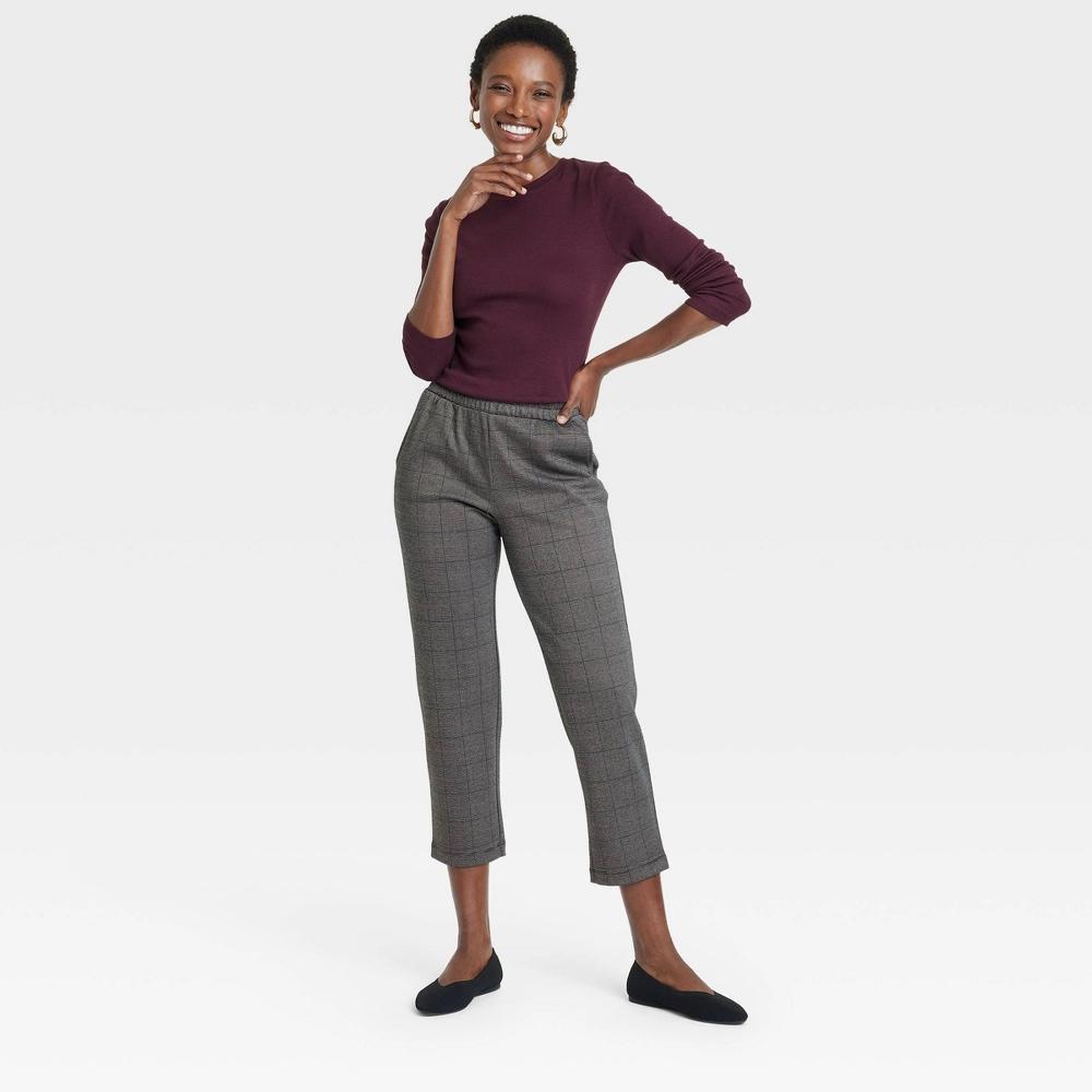 Womens Slim Fit Long Sleeve Ribbed T-Shirt - A New Day Burgundy Product Image