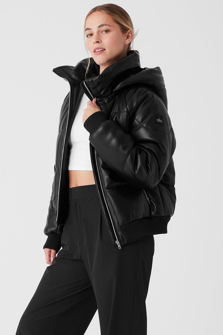 Faux Leather Boss Puffer - Black Product Image