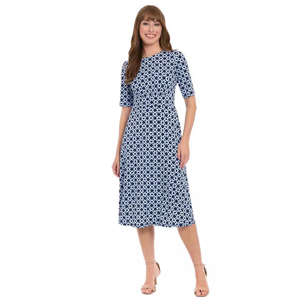 Women's London Times Printed Midi A-Line Dress, Size: 6, Navy Pink Product Image