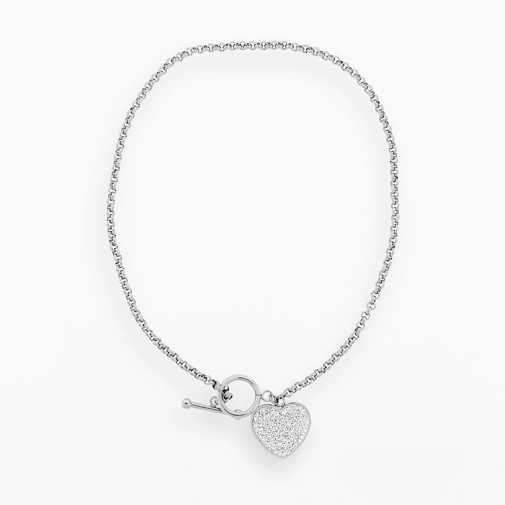 LYNX Stainless Steel Crystal Heart Charm Necklace, Women's, Size: 17", White Product Image