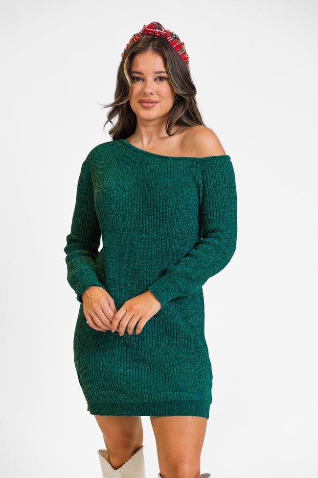 Holiday Spirit Green Chenille Off The Shoulder Sweater Dress SALE Product Image