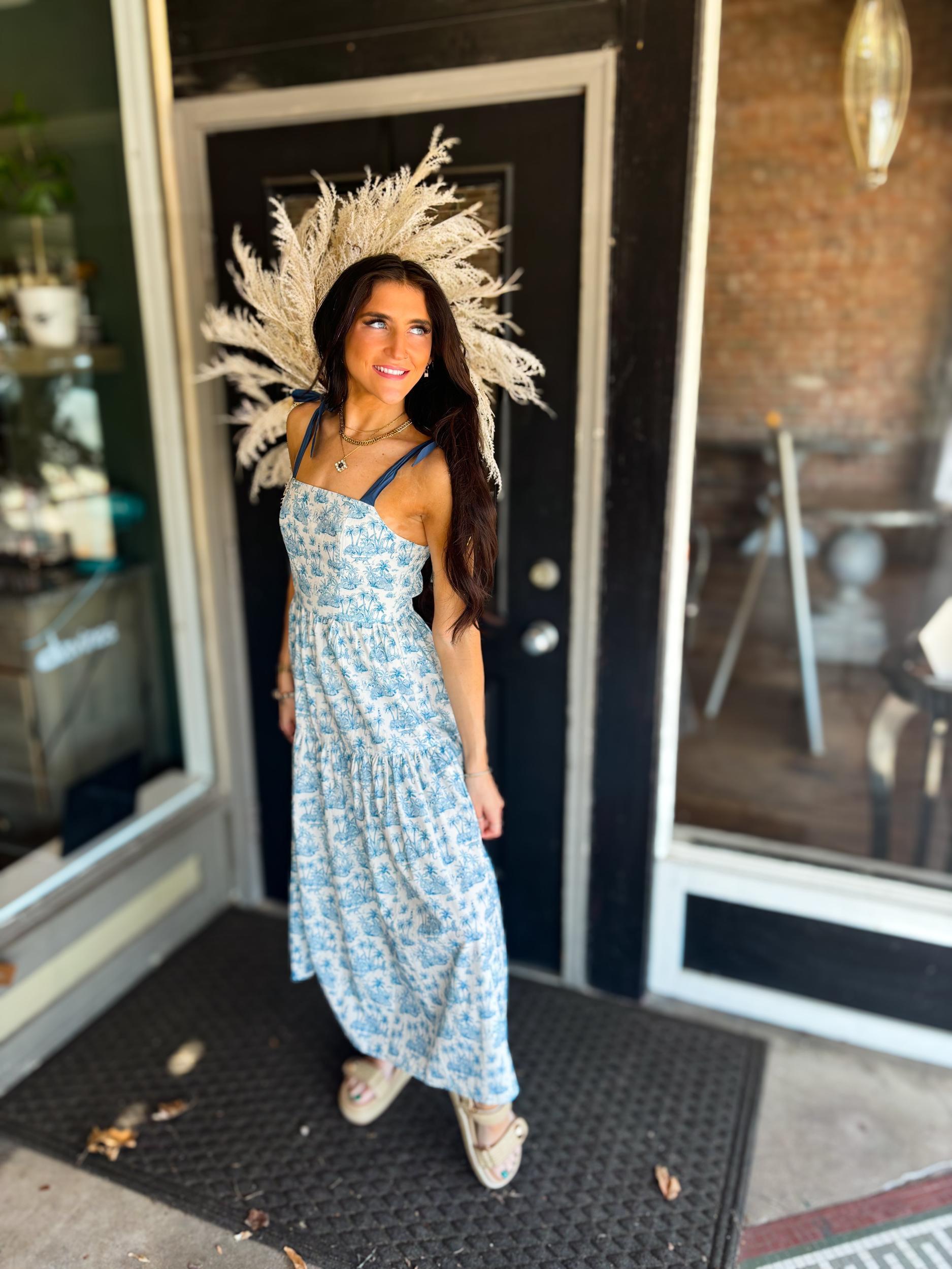 Alexa Dress in Blue Jungle Toile Product Image