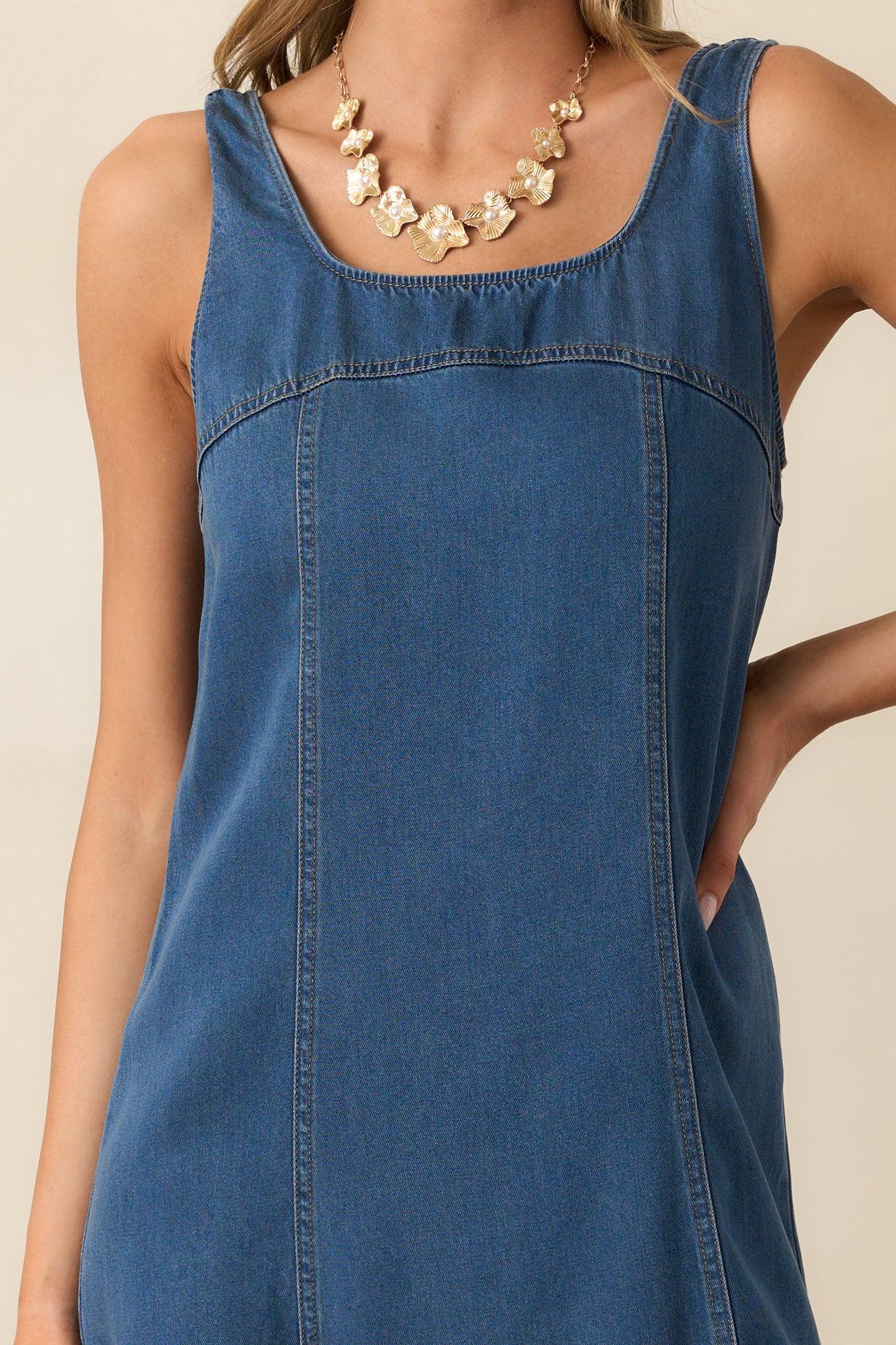 What It Means To Me Dark Wash Chambray Mini Dress Product Image