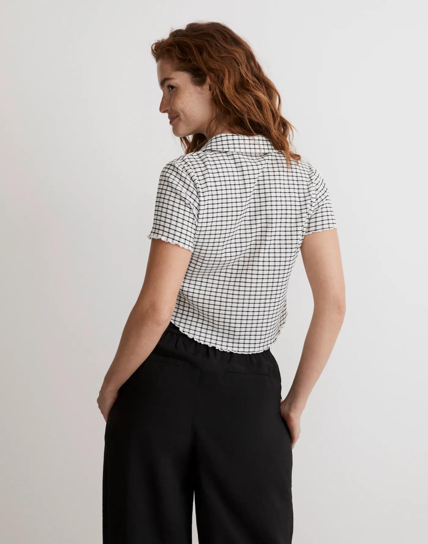 Crinkle Polo Crop Tee Product Image
