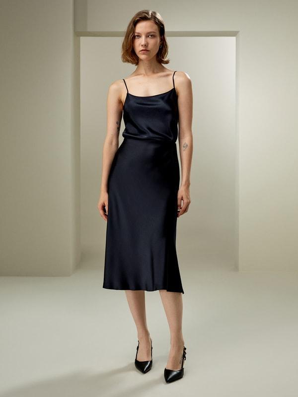 Bias-cut Silk Midi Skirt Product Image