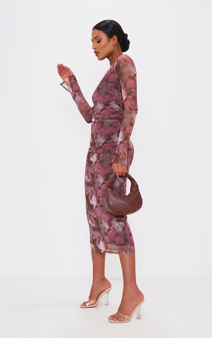 Tall Pink Floral Print Ruched Midaxi Dress Product Image