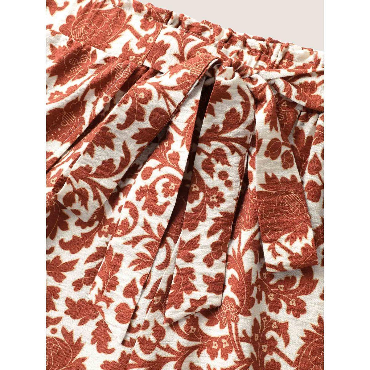 Plus Size Boho Overlap Slit Belted Wide-Leg Pants Women Rust Resort Loose Mid Rise Vacation Pants BloomChic 12/L Product Image