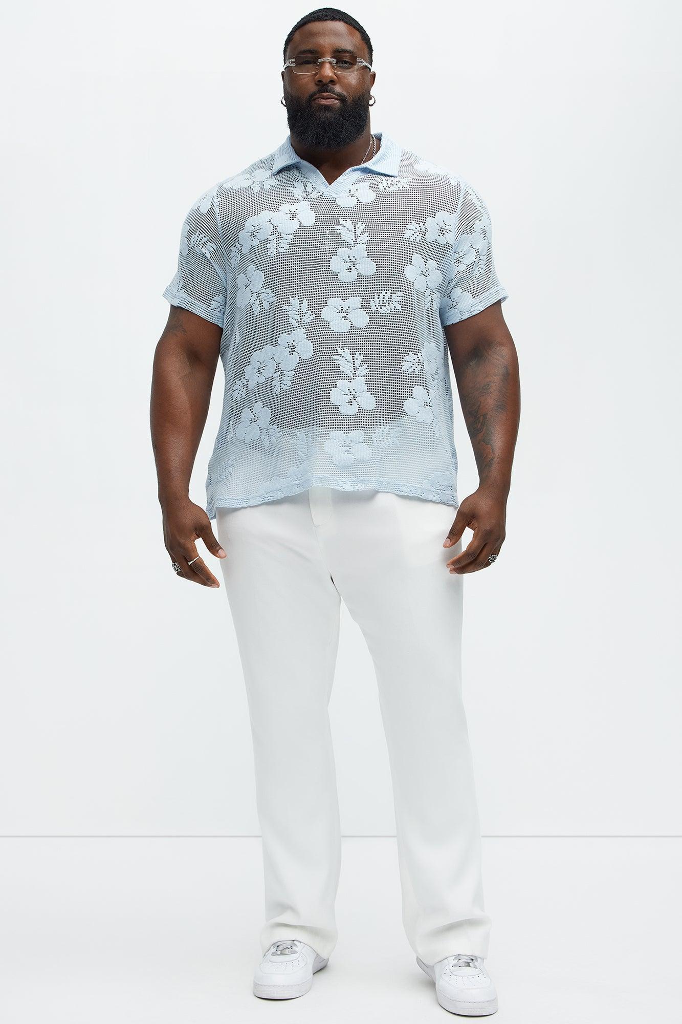 Eastland Crochet Lightweight Johnny Collar Shirt - Light Blue Product Image