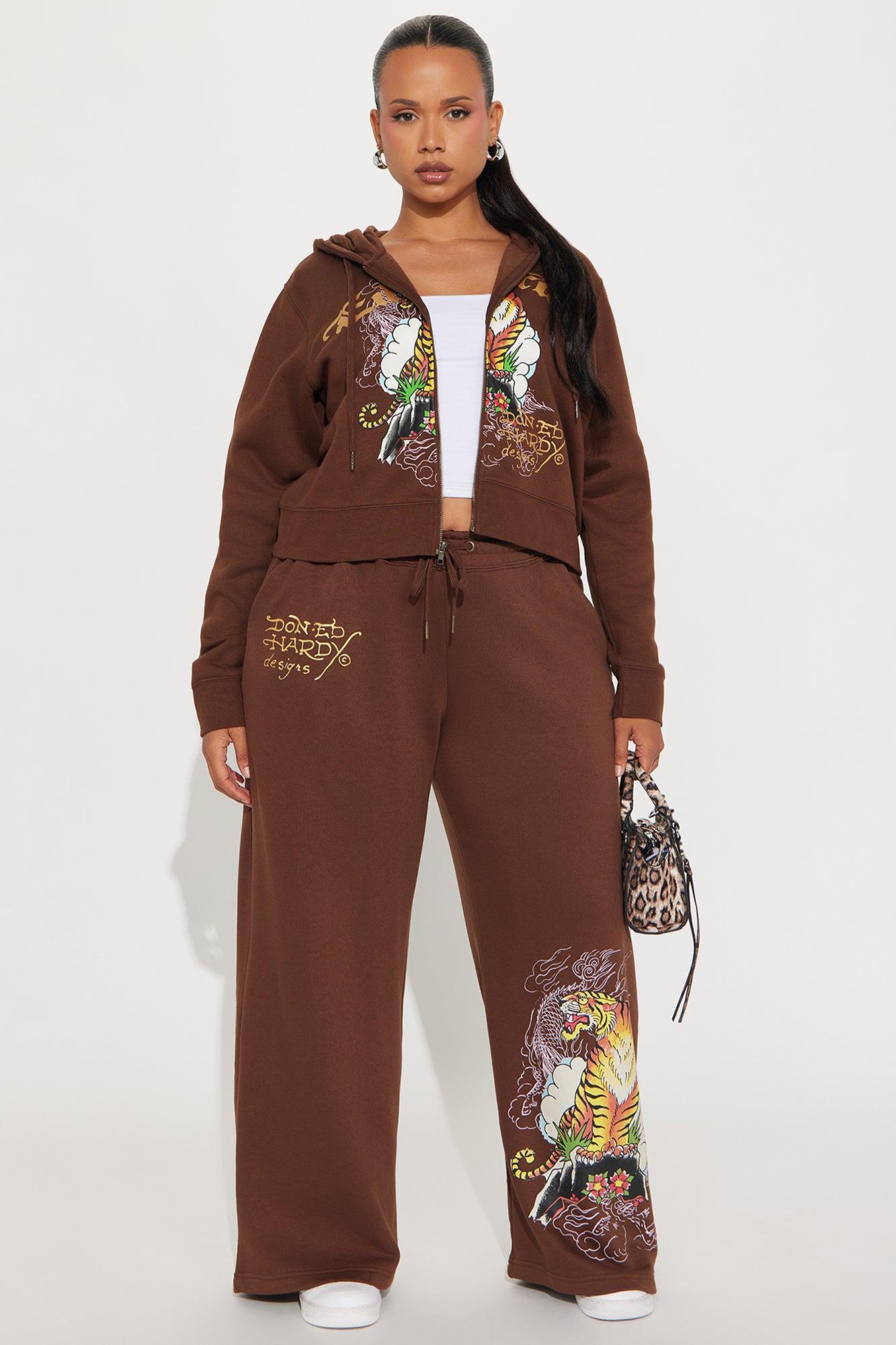 Ed Hardy Tiger Peak Zip Up Hoodie - Brown Product Image