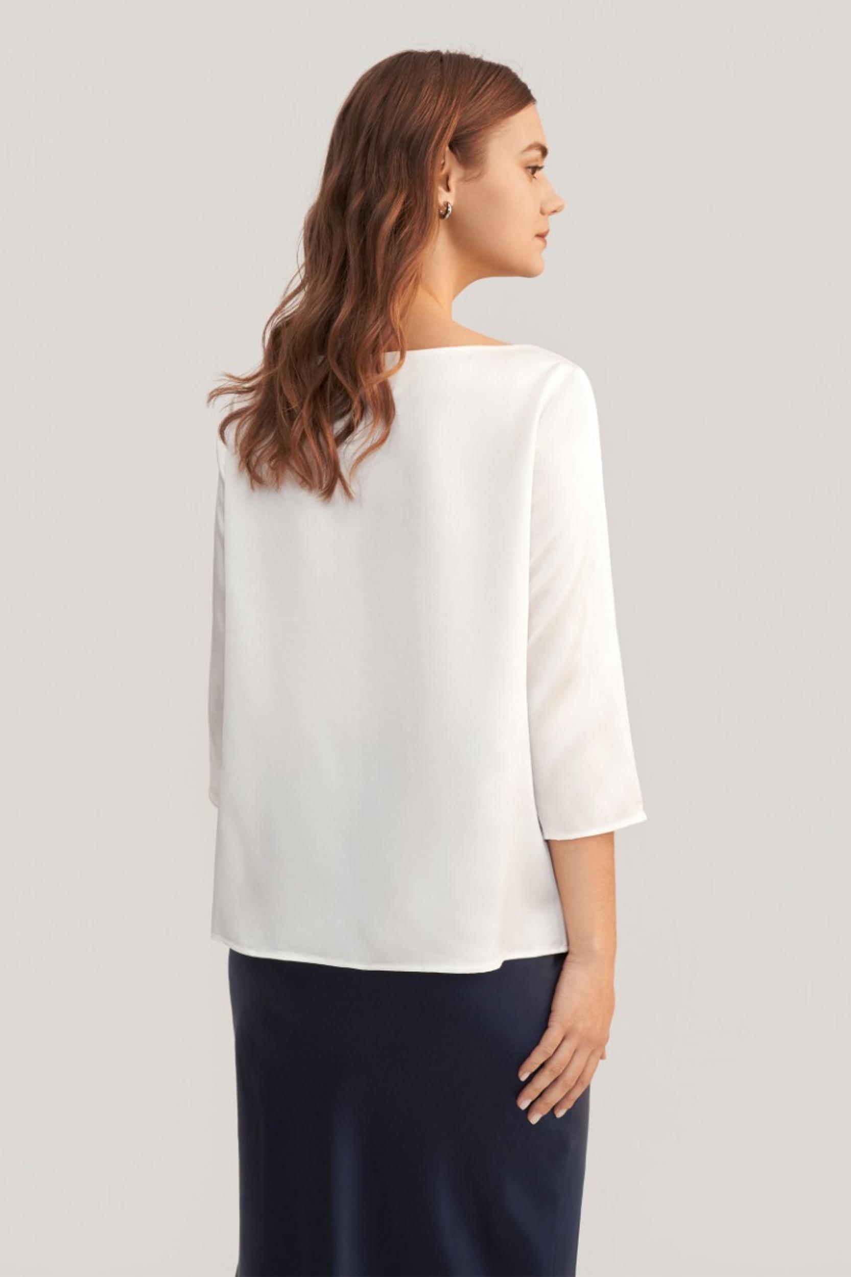 3/4 Sleeve Boat Neck Silk Blouse Product Image