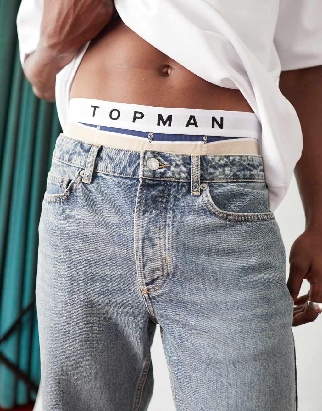 Topman straight leg jeans in washed out tinted blue Product Image