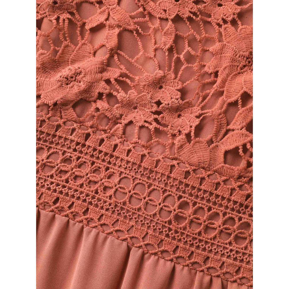 Plus Size Lace Patchwork Stretchy Waist Midi Dress Coral Women V-neck Sleeveless Curvy BloomChic 22-24/3X Product Image