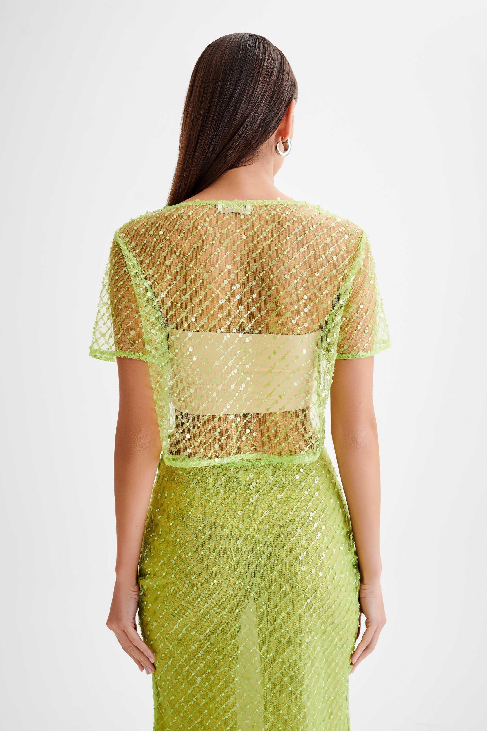 Brynne Sequin Short Sleeve Top - Parakeet Green Product Image