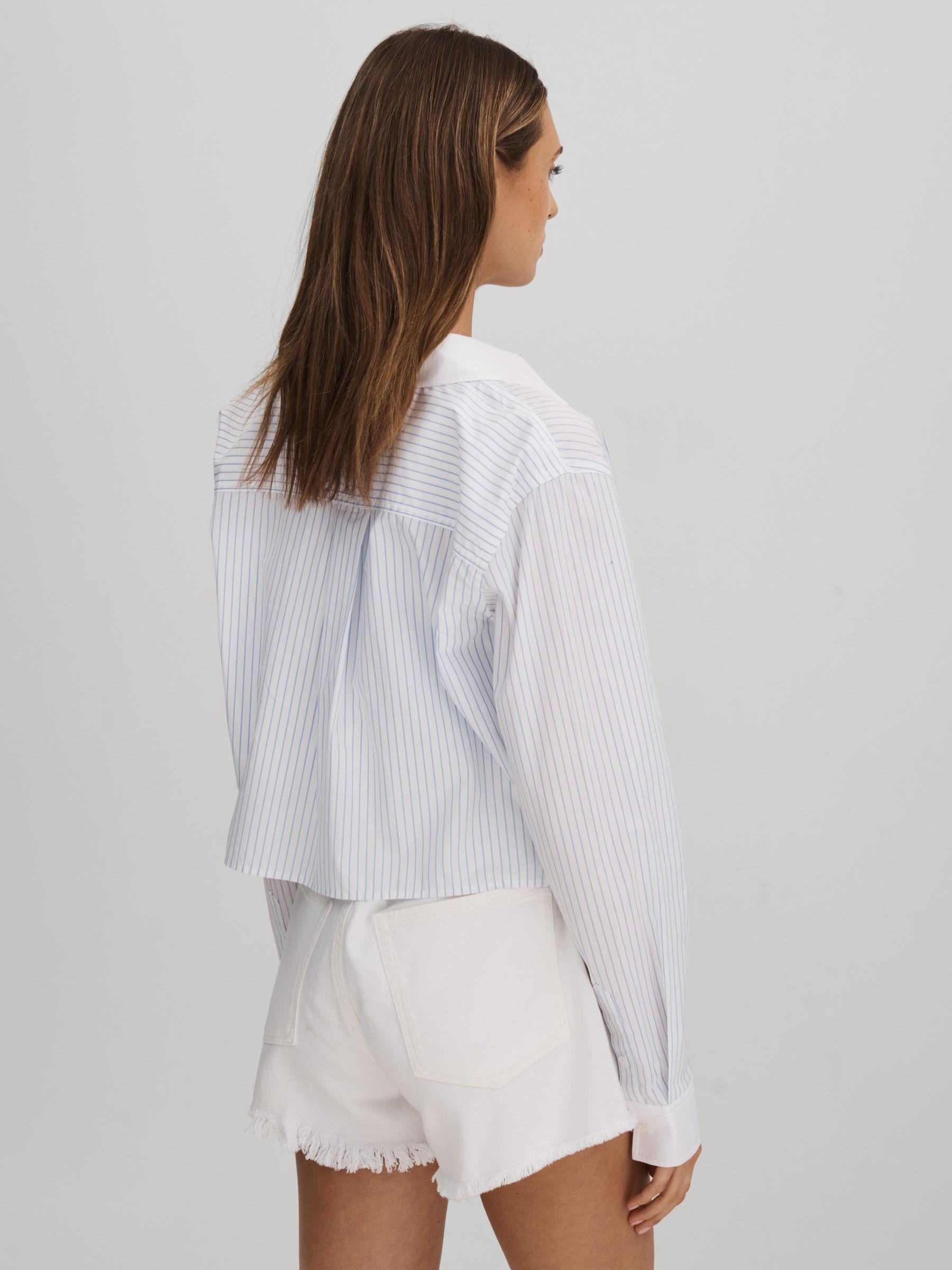 Good American Cotton Poplin Cropped Shirt in Blue Stripe Product Image
