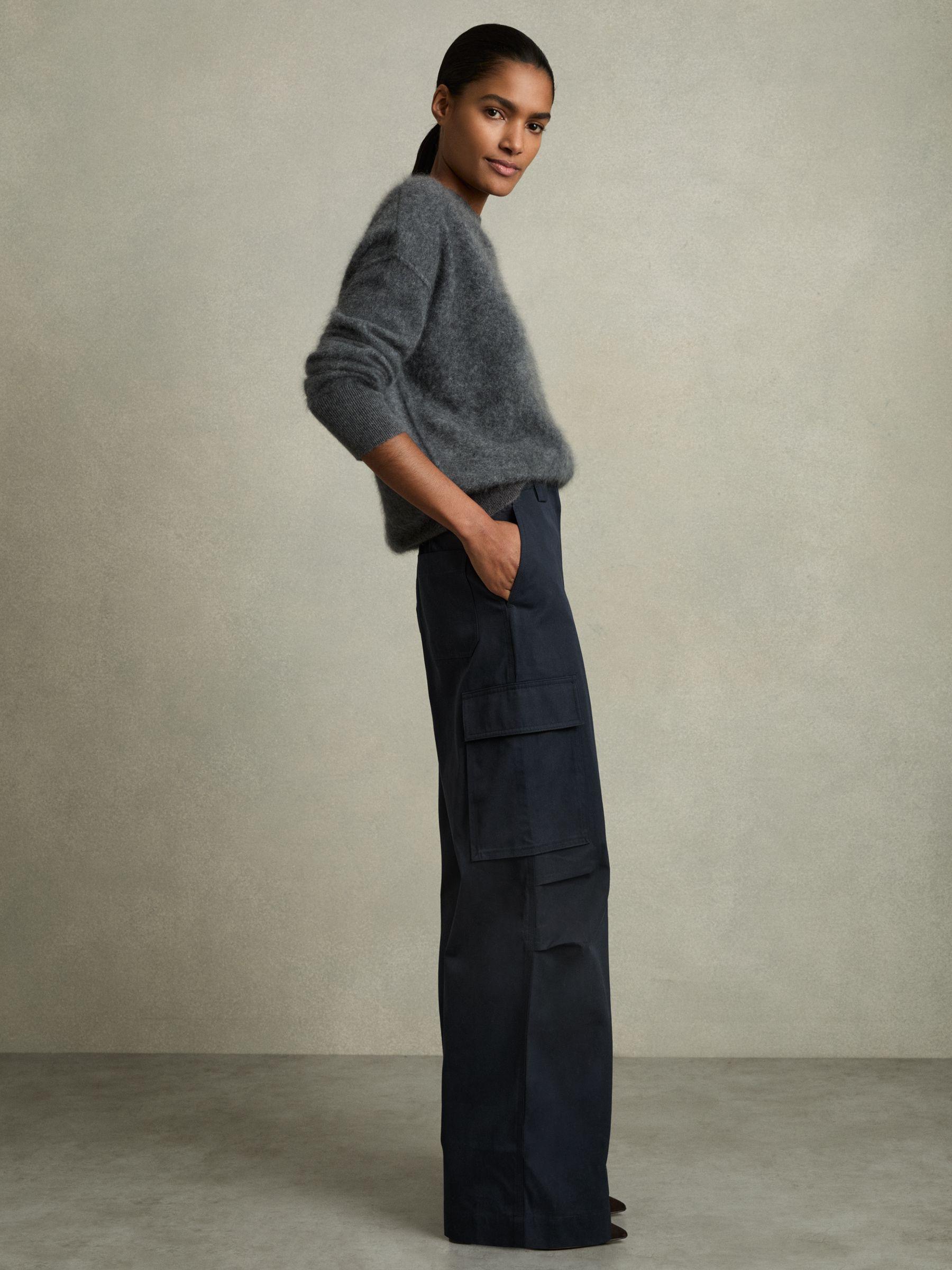 Cotton-Tencel Wide-Leg Combat Trousers in Navy Product Image