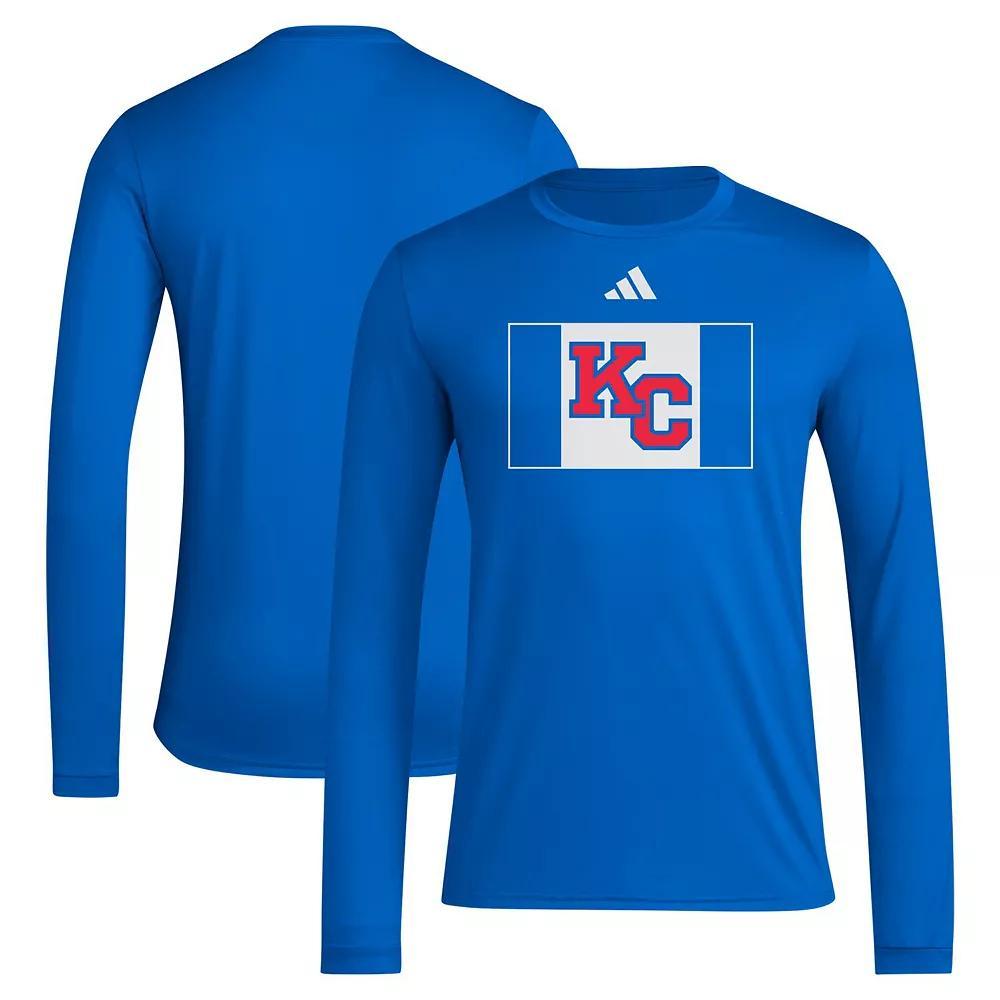 Men's adidas Royal Kansas Jayhawks 2024 Kansas in KC Long Sleeve T-Shirt, Size: Small, Blue Product Image