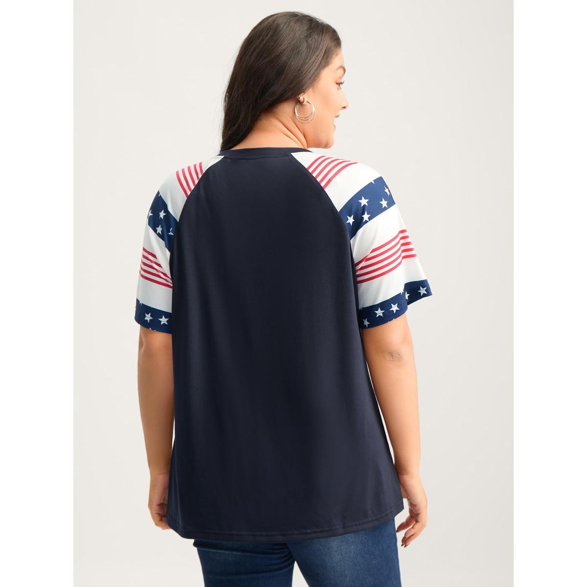 Plus Size Stars and Stripes Raglan T-Shirt Navy Women Round Neck Everyday-Casual T-shirts BloomChic 28/5X Product Image