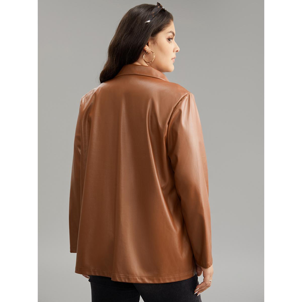 Plus Size Lapel Collar Pocket Button Up Blazer Tan Women Dailywear Plain Plain Sleeve Long Sleeve Lapel Collar 26/4X Pocket Casual Blazers BloomChic Product Image