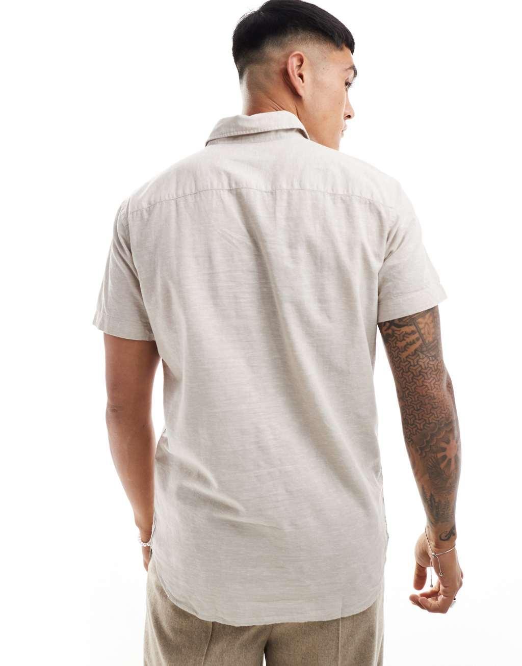 Jack & Jones linen mix shirt with long sleeves in beige Product Image