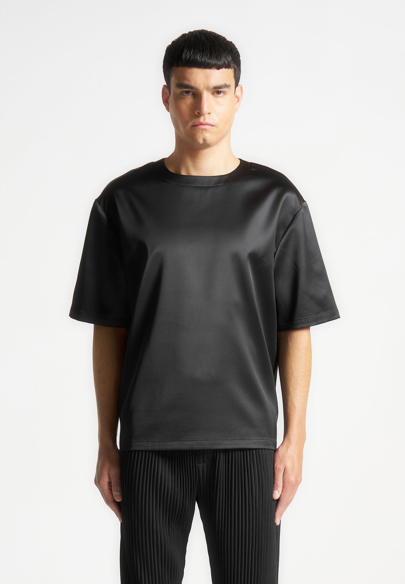Satin Boxy Fit T-Shirt - Black Male Product Image