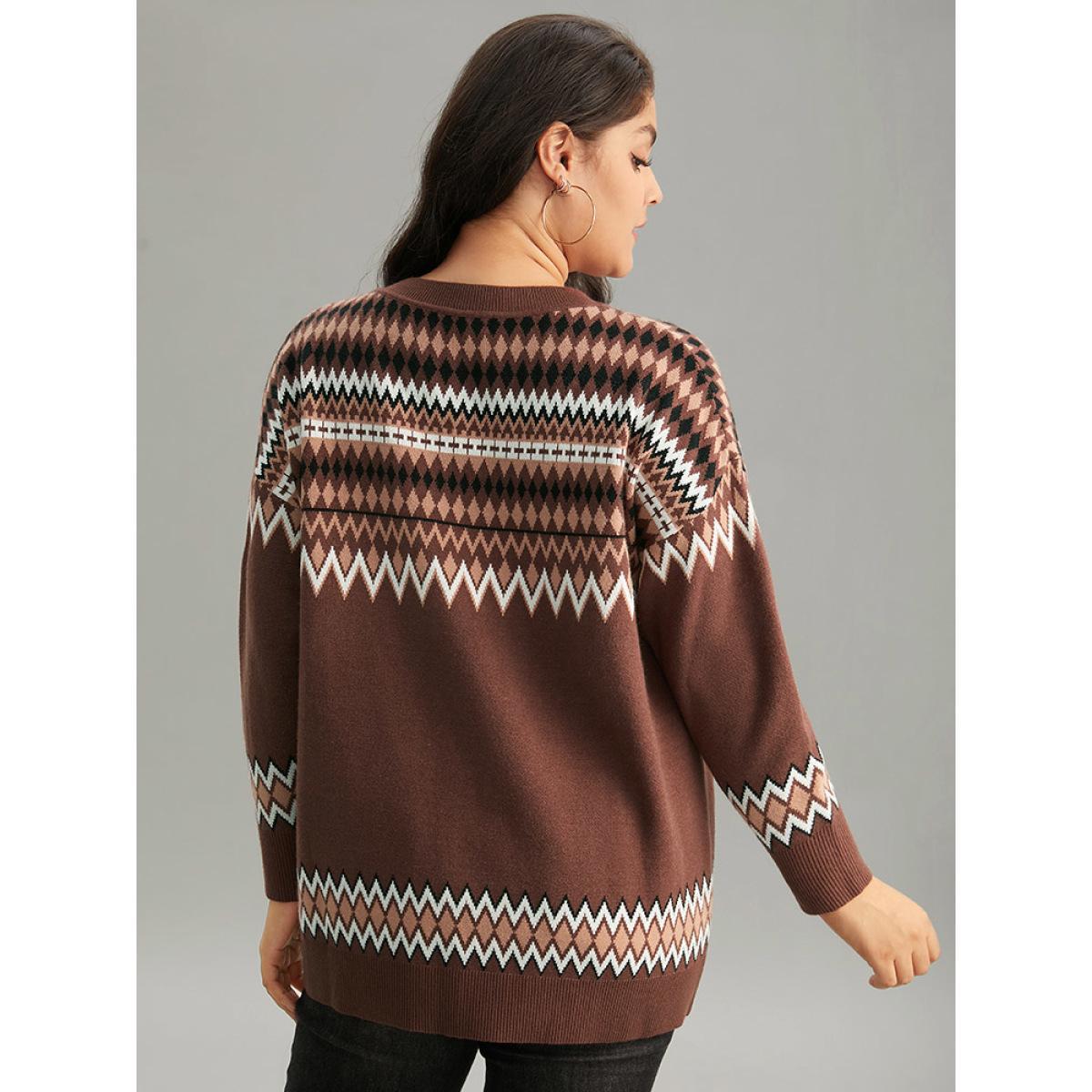 Plus Size Supersoft Essentials Bandana Print Drop Shoulder Pullover Multicolor Women Casual Loose Long Sleeve Round Neck Festival-Christmas Pullovers BloomChic 22-24/3X Product Image