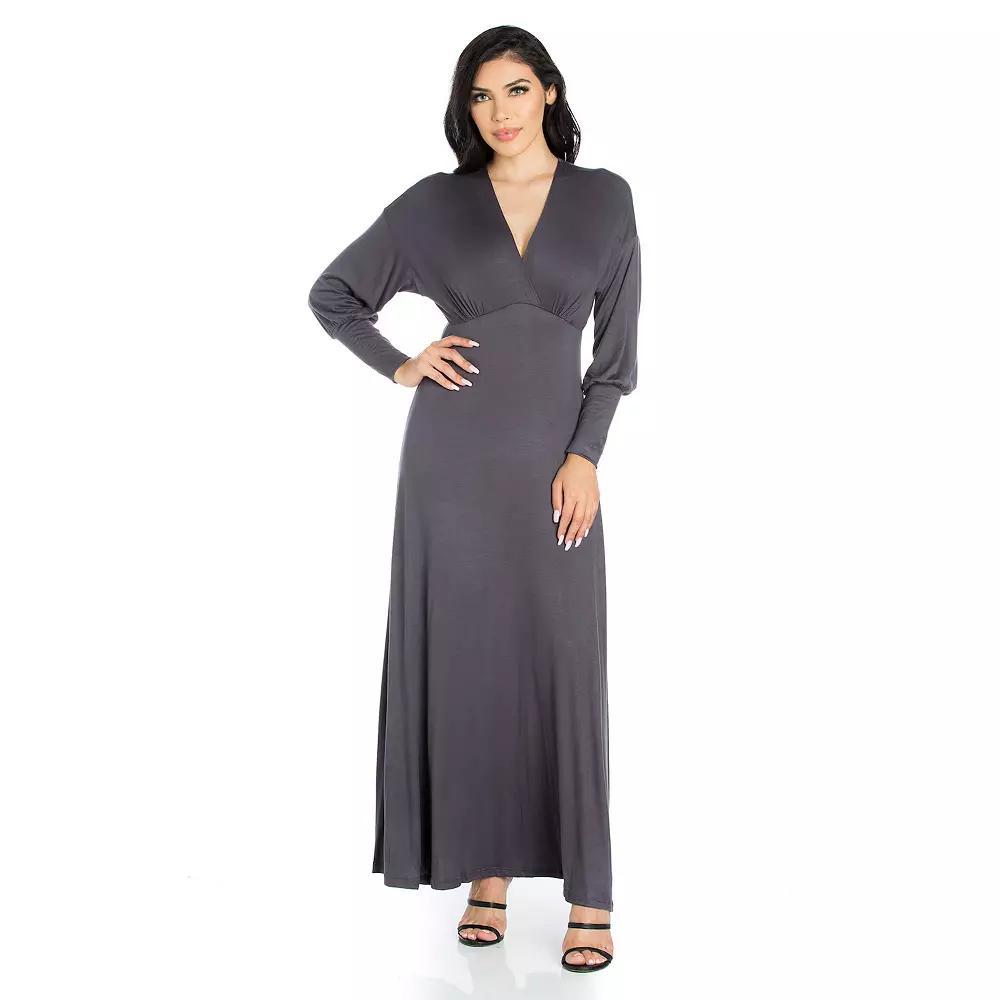 Women's 24seven Comfort Apparel V-Neck Long Sleeve Flared Maxi Dress, Size: Medium, Green Product Image