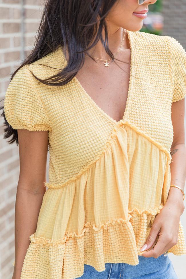 Rays Of Hope Yellow Waffle and Gauze Babydoll Top SALE Product Image