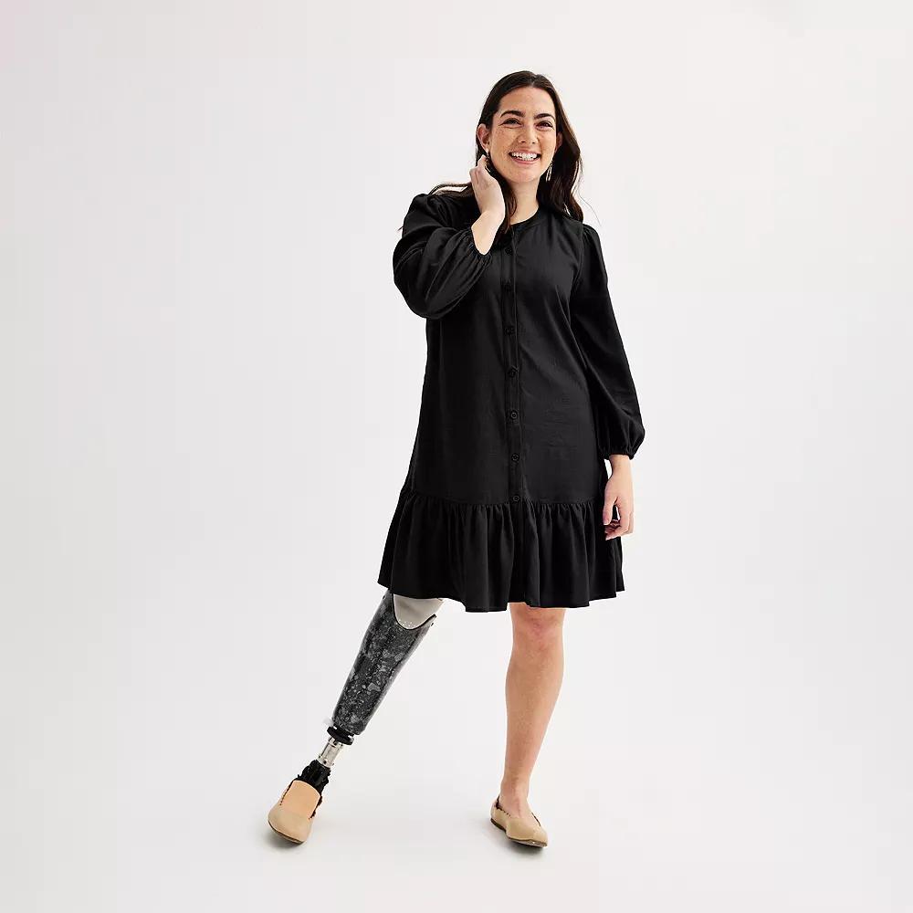 Women's Nine West Adaptive Blouson Sleeve Flutter Hem Mini Dress, Size: XS, Gage Blue Product Image