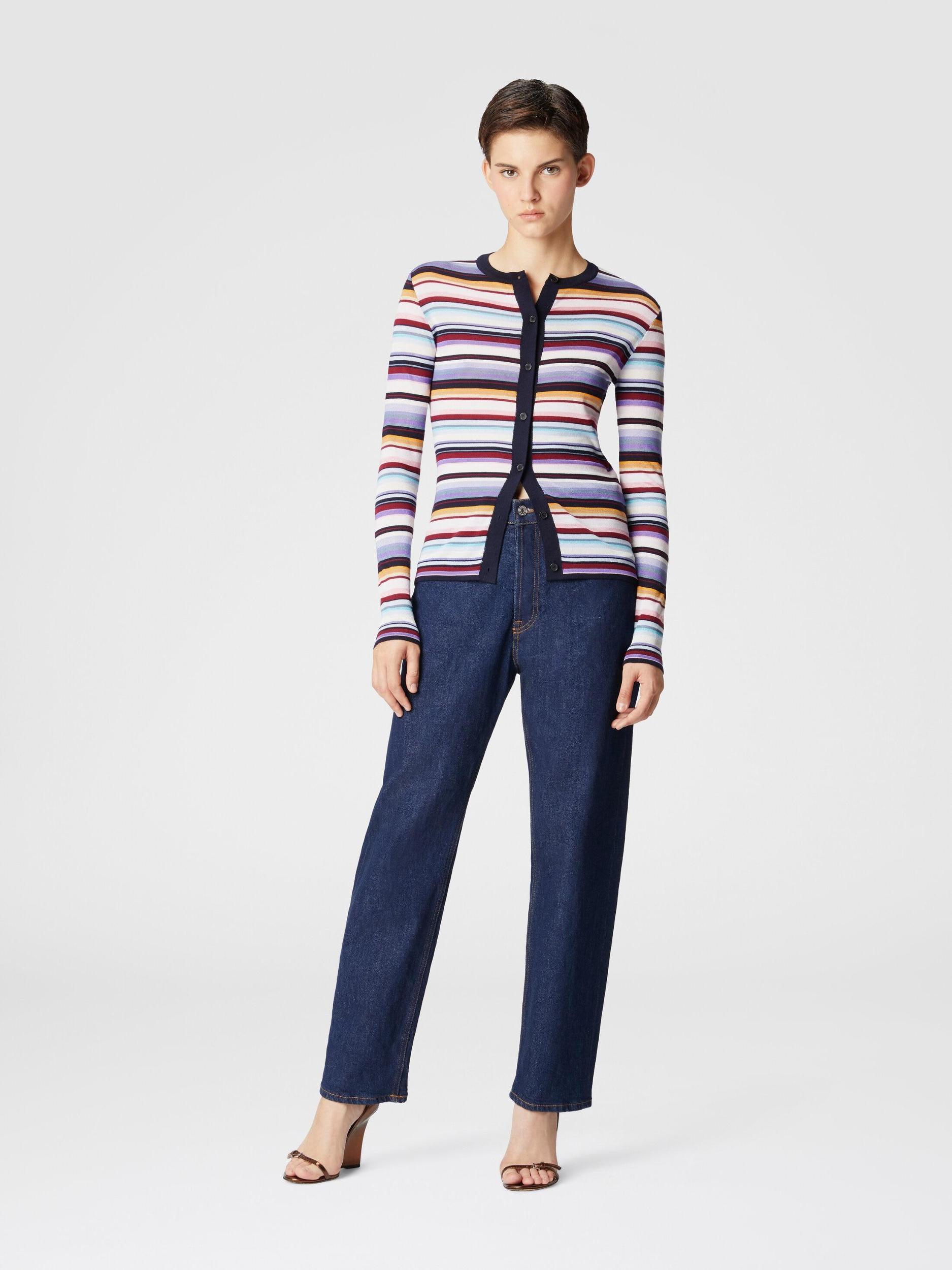 Striped wool and viscose knit cardigan Product Image