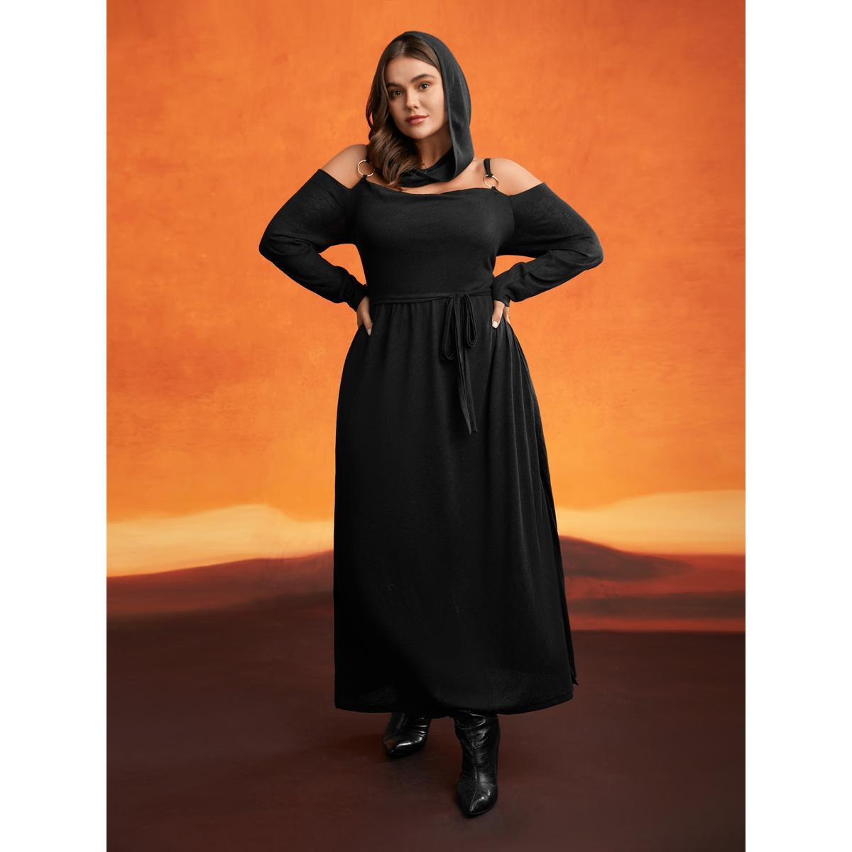 Plus Size Obsidian Side Slit Accents Maxi Dress Black Women Cocktail Belted Party Curvy Bloomchic 10/M Product Image