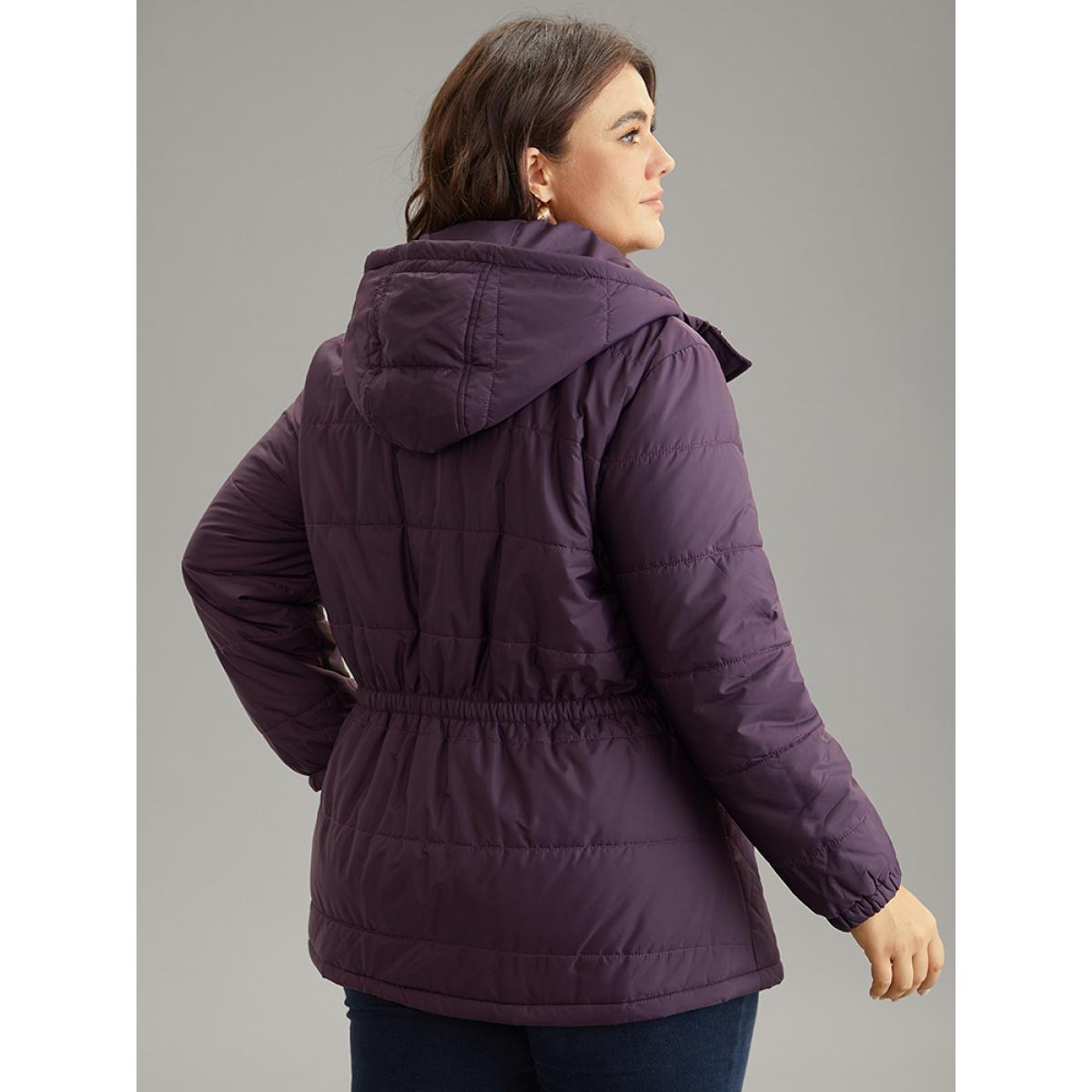 Plus Size Quilted Duffle Button Hooded Pocket Cotton Jacket Women Eggplant Casual Quilting Ladies Dailywear Winter Coats BloomChic 12/L Product Image