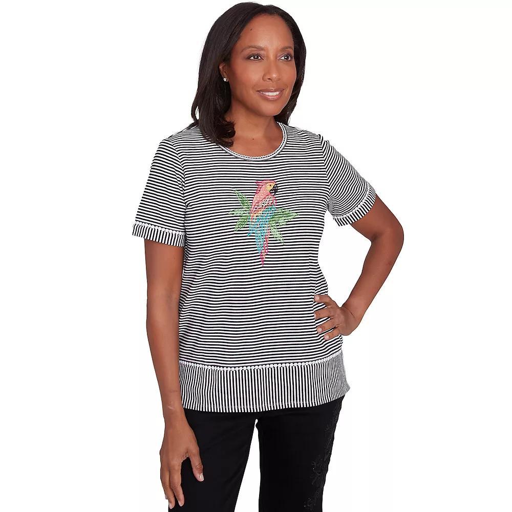 Women's Alfred Dunner Crewneck Parrot Striped Tee, Size: XL, Black Product Image