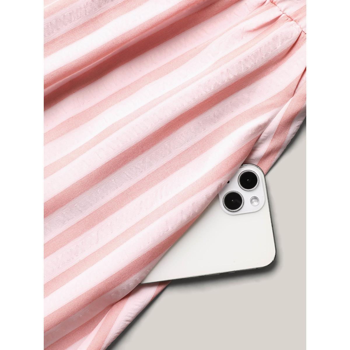 Plus Size Pastel Stripes Belted Pockets Midi Dress Multicolor Women Casual Belted Round Neck Cap Sleeve Curvy BloomChic 10/M Product Image