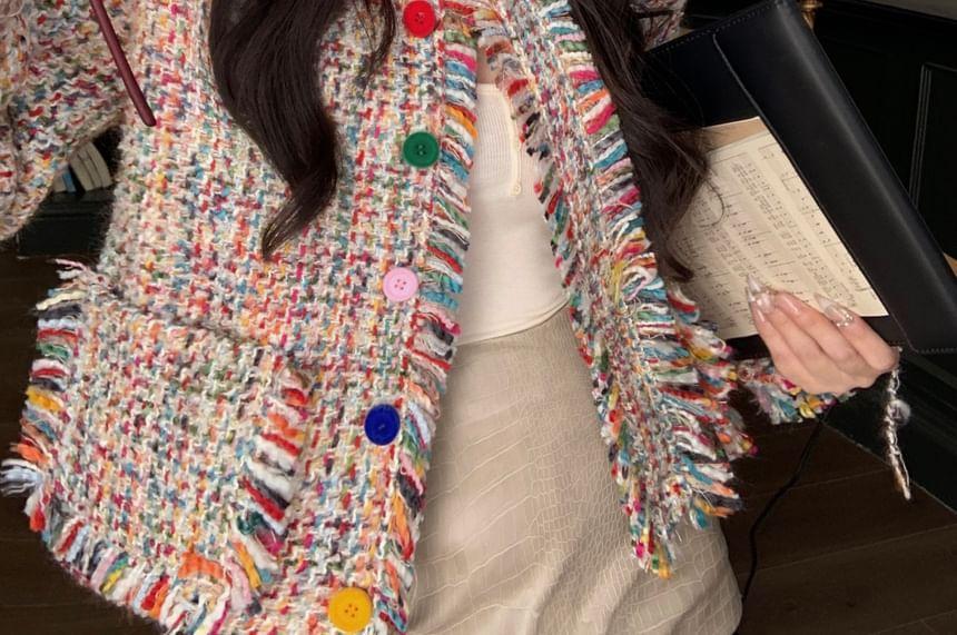 Frayed Multicolor Knit Jacket Product Image