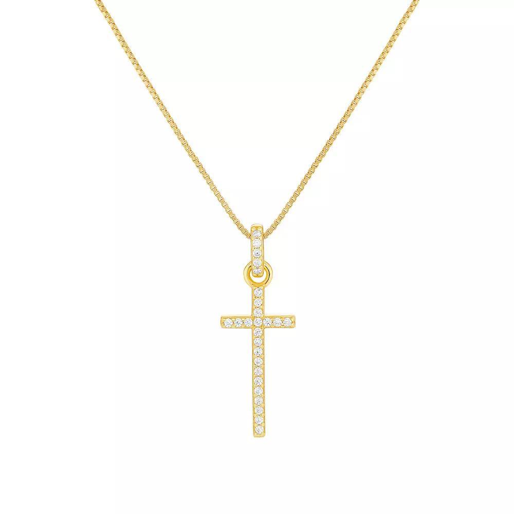 PRIMROSE 18k Gold Over Silver Cubic Zirconia Cross Pendant Necklace, Women's, Size: 18", Yellow Gold Tone Clear Product Image