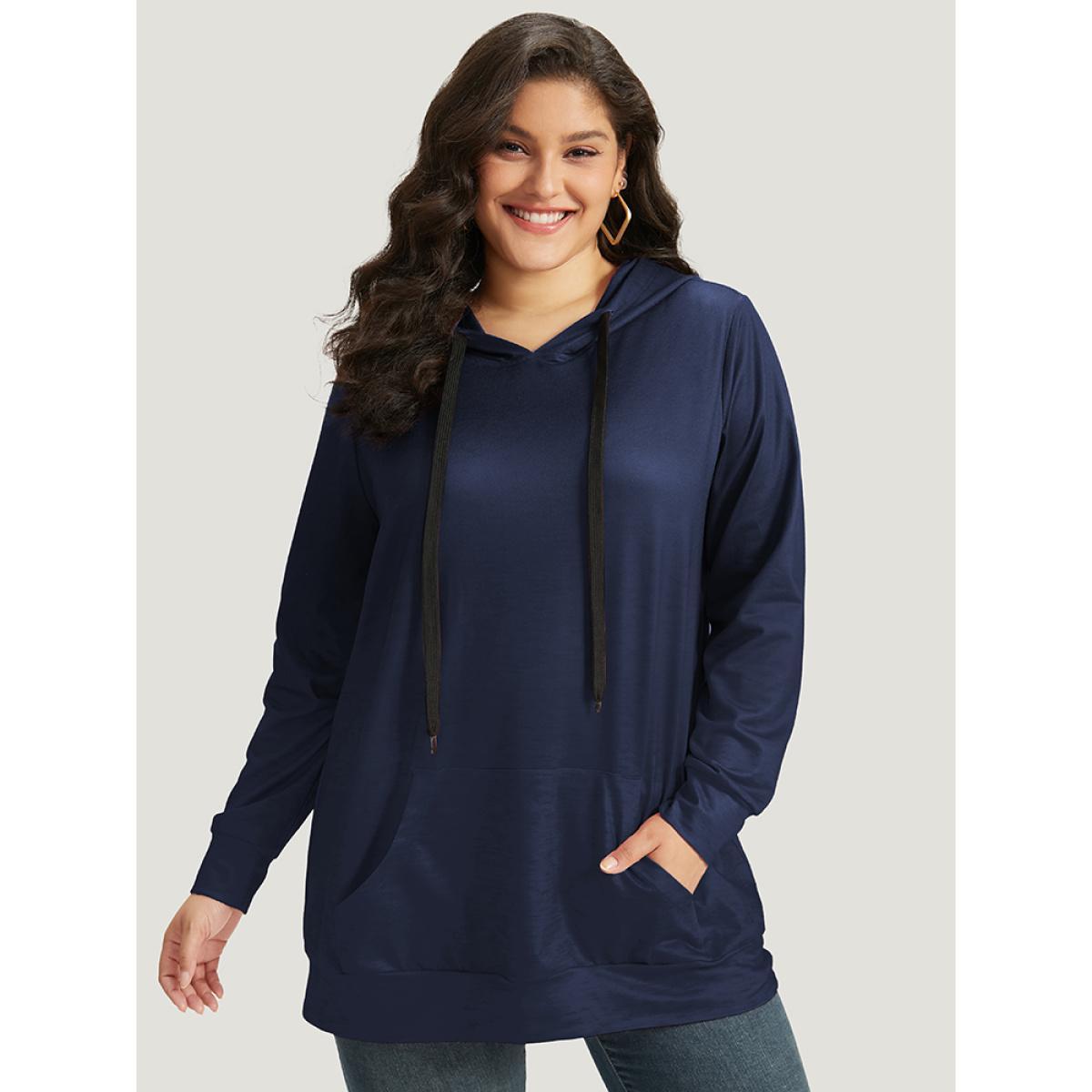 Plus Size Ombre Pocket Drawstring Hooded Sweatshirt Women DarkBlue Casual Elastic cuffs Hooded Everyday Sweatshirts BloomChic 22-24/3X Product Image