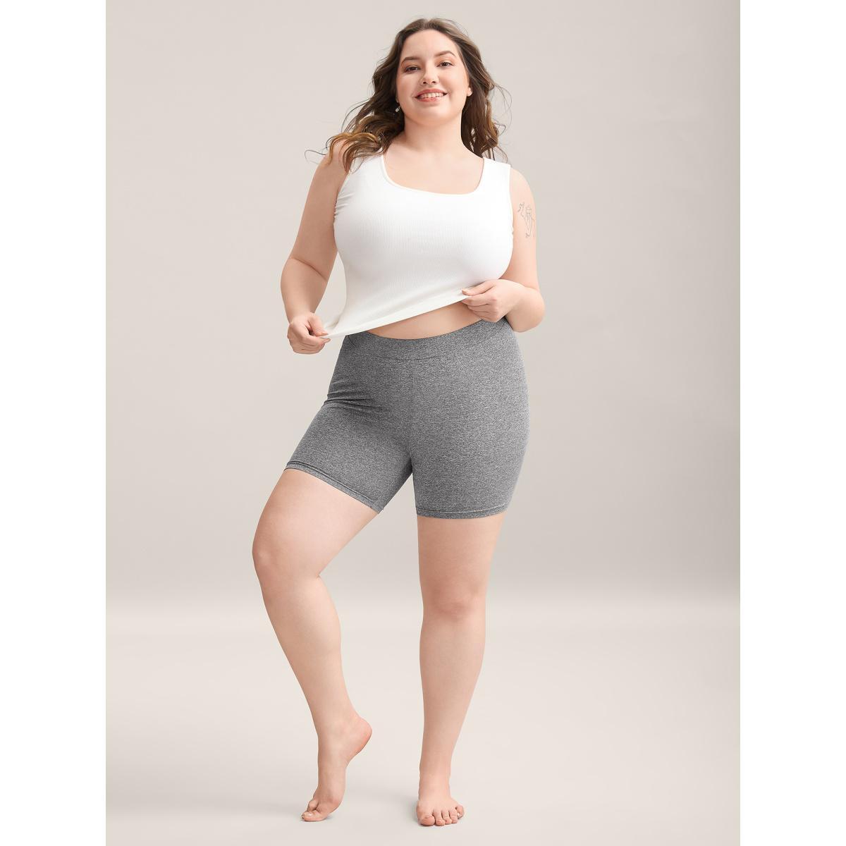 Plus Size Supersoft Heather Stretchy Skinny-Fit Shorts Women DarkGray Casual Skinny Everyday-Casual Shorts BloomChic 12/L Product Image