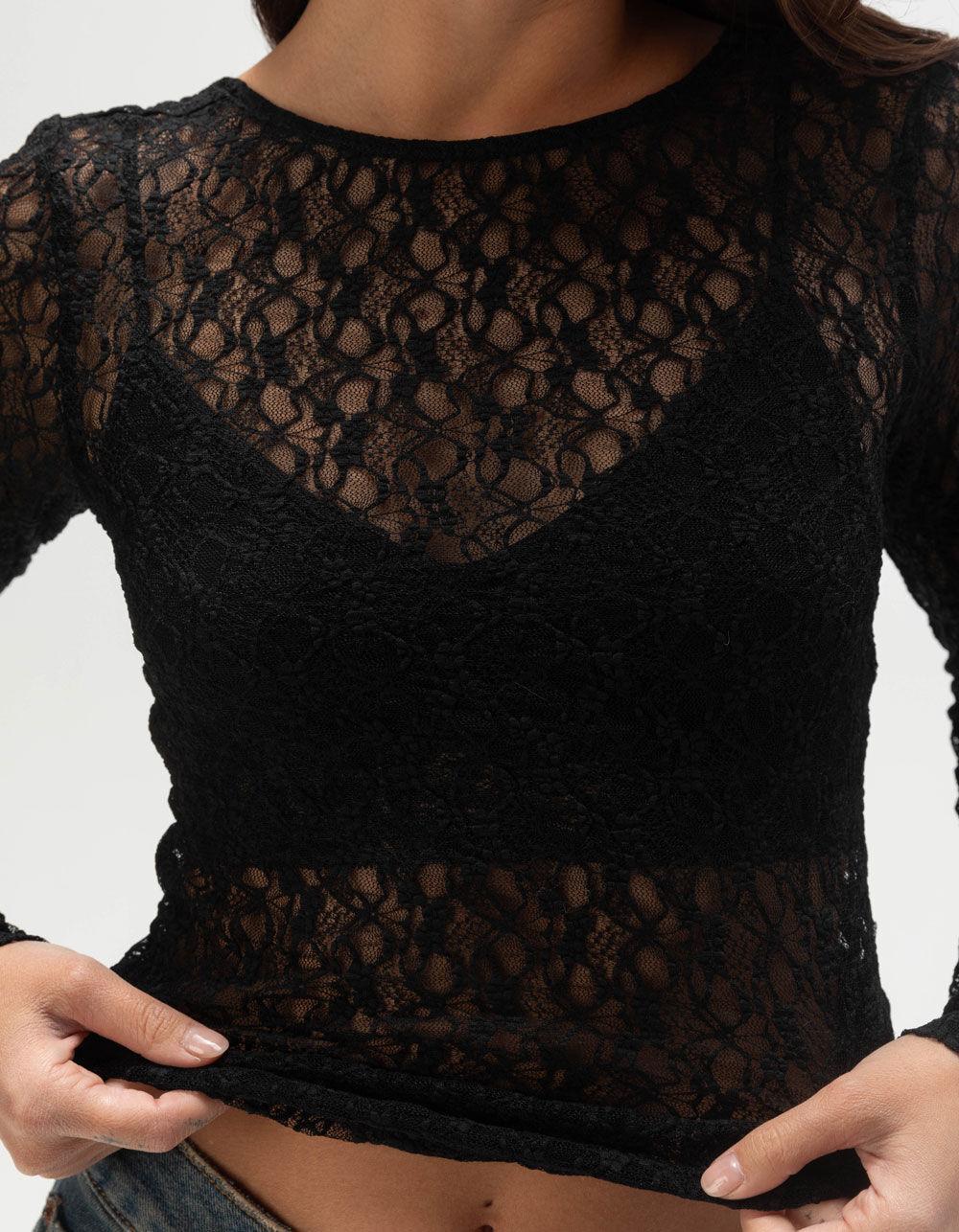 JJXX Leah Womens Long Sleeve Lace Top - RED Product Image