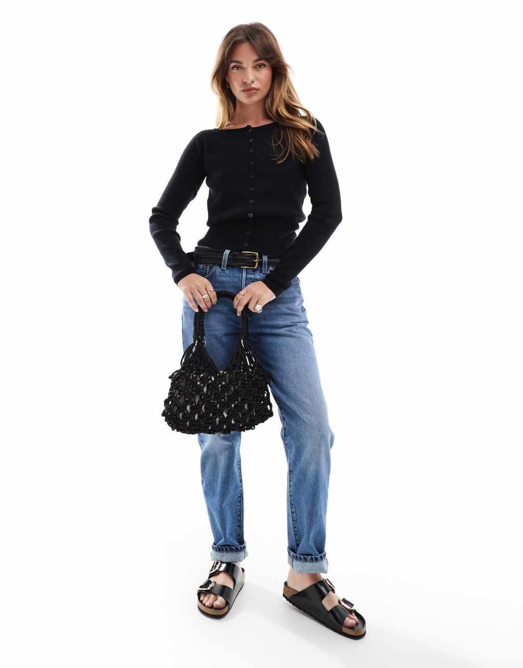 ASOS DESIGN fitted ribbed cardigan in black Product Image