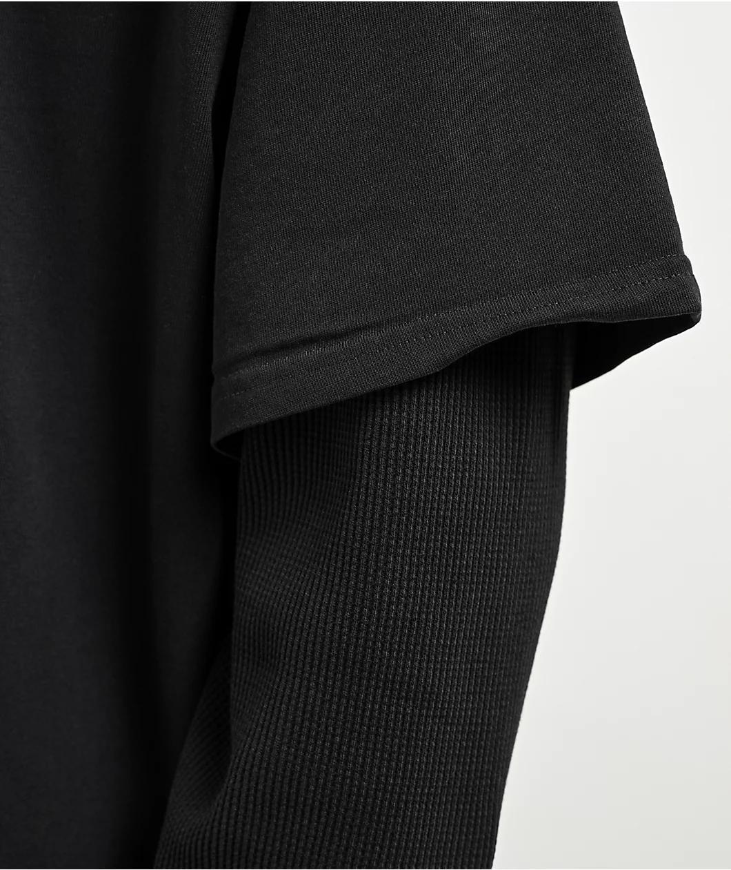 Ninth Hall Fundamentals Thermal Black Wash Boxy 2Fer Long Sleeve T-Shirt Product Image