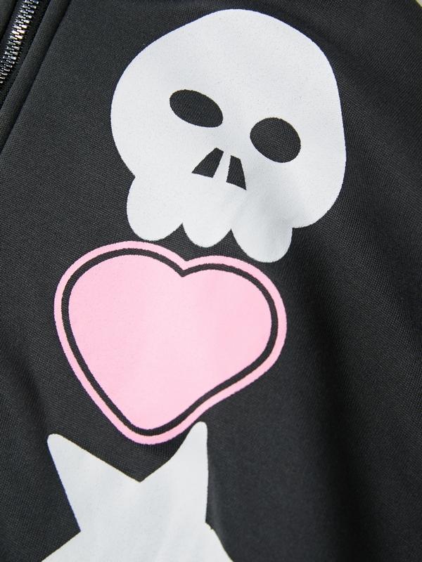 Men's Street Skull Star Heart Print Full Zip Oversized Hoodie Product Image