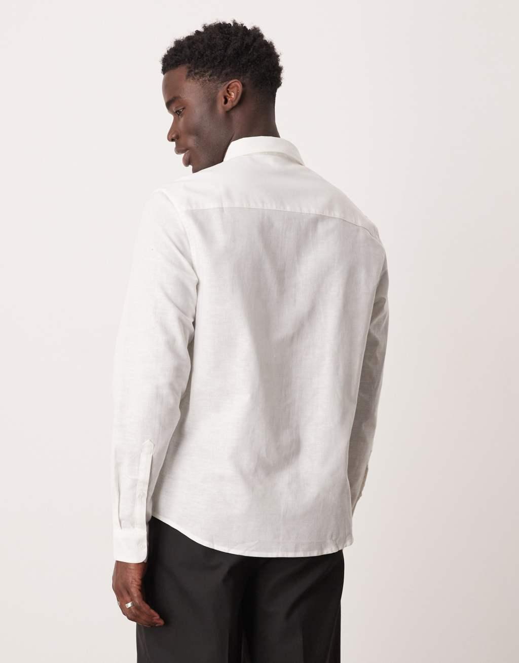  ASOS DESIGN linen blend regular fit dress shirt with penny collar in white Product Image