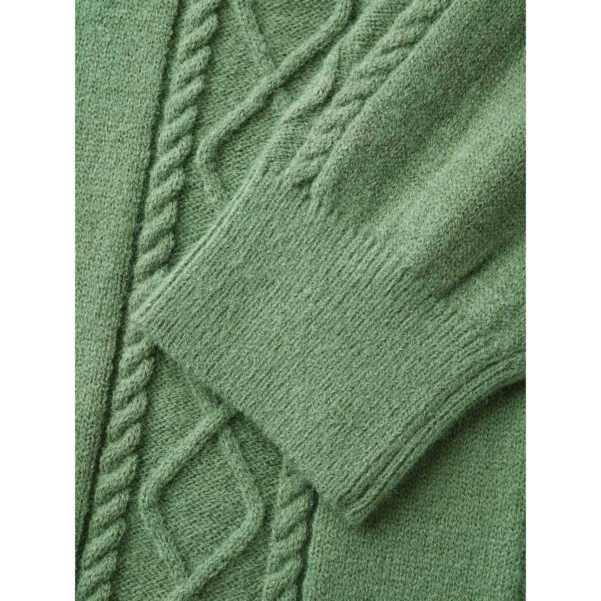 Plus Size Cable Knit Drop Shoulder Slit Hem Pullover LightGreen Women Casual Long Sleeve V-neck Everyday Pullovers BloomChic 14-16/1X Product Image