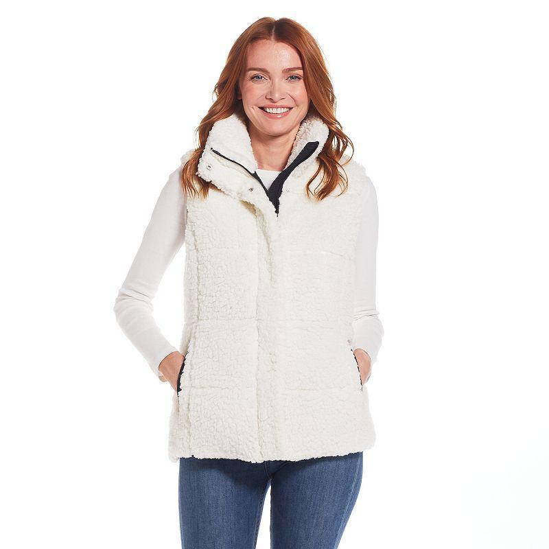 Women's Weathercast Sherpa Puffer Vest, Size: Medium, Cream Black Product Image