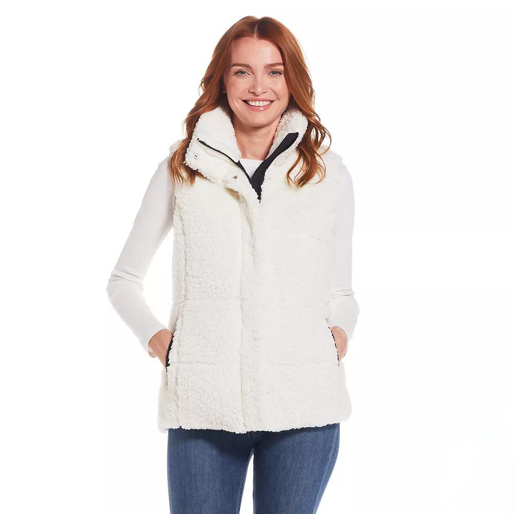 Women's Weathercast Sherpa Puffer Vest, Size: Medium, Cream Black Product Image